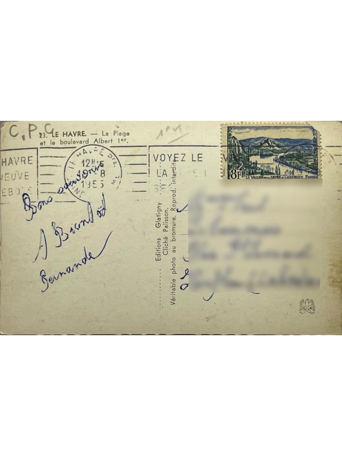 Verso de la carte postale