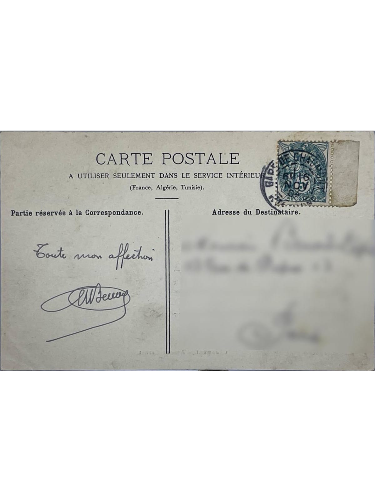 Verso de la carte postale