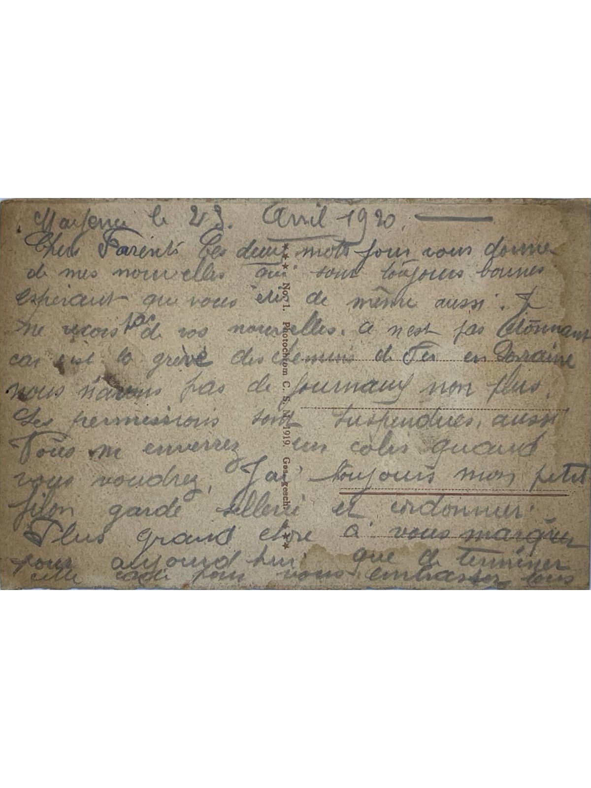 Verso de la carte postale
