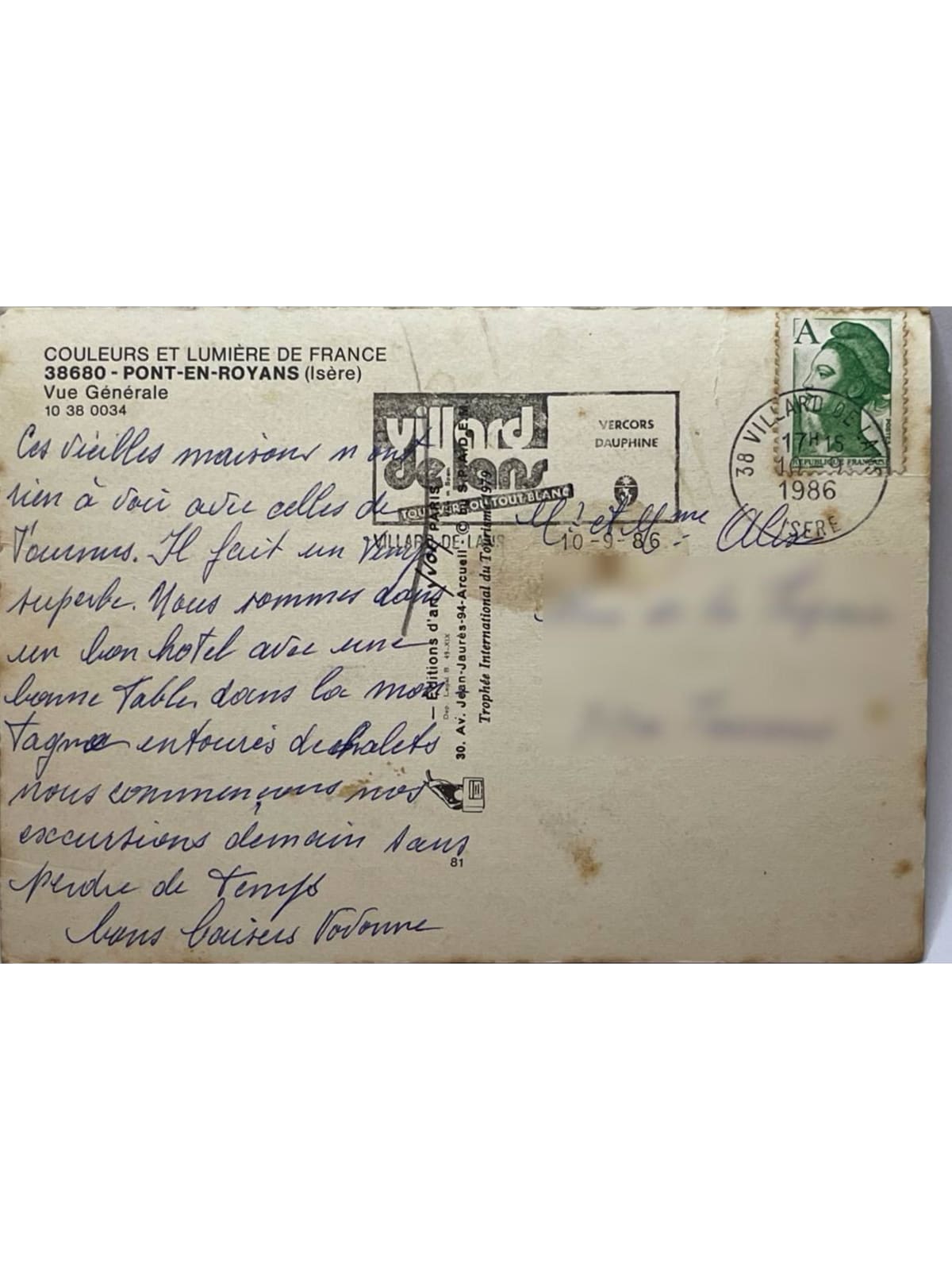 Verso de la carte postale