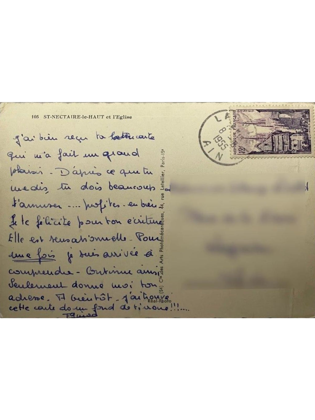 Verso de la carte postale