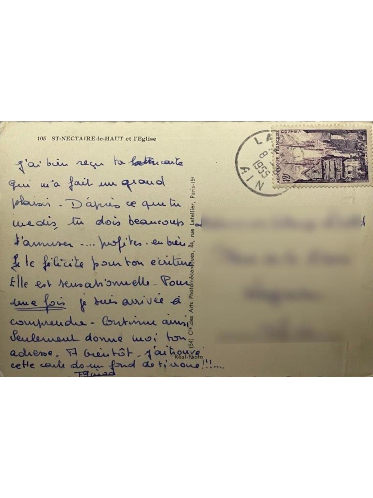 Verso de la carte postale