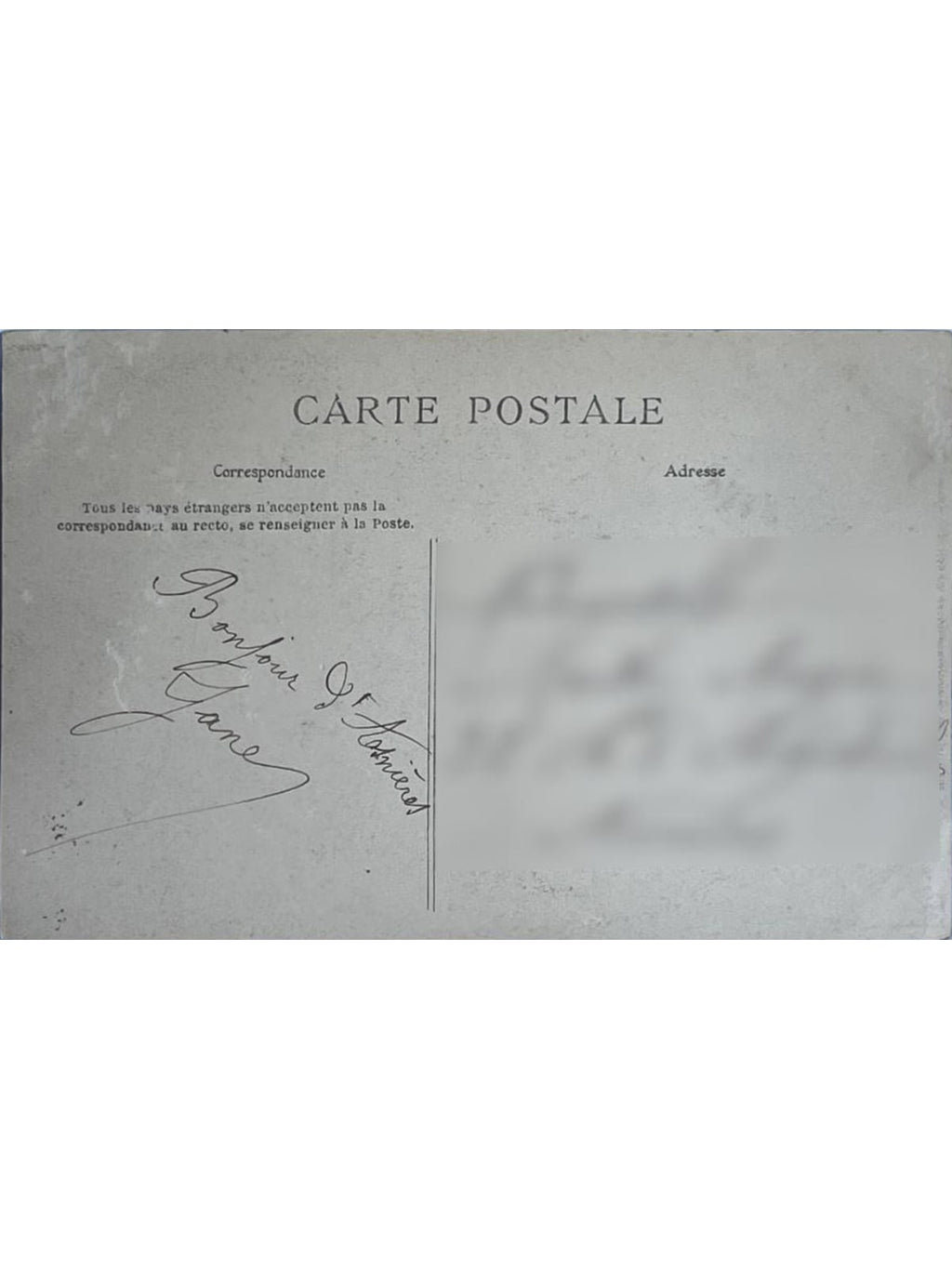 Verso de la carte postale