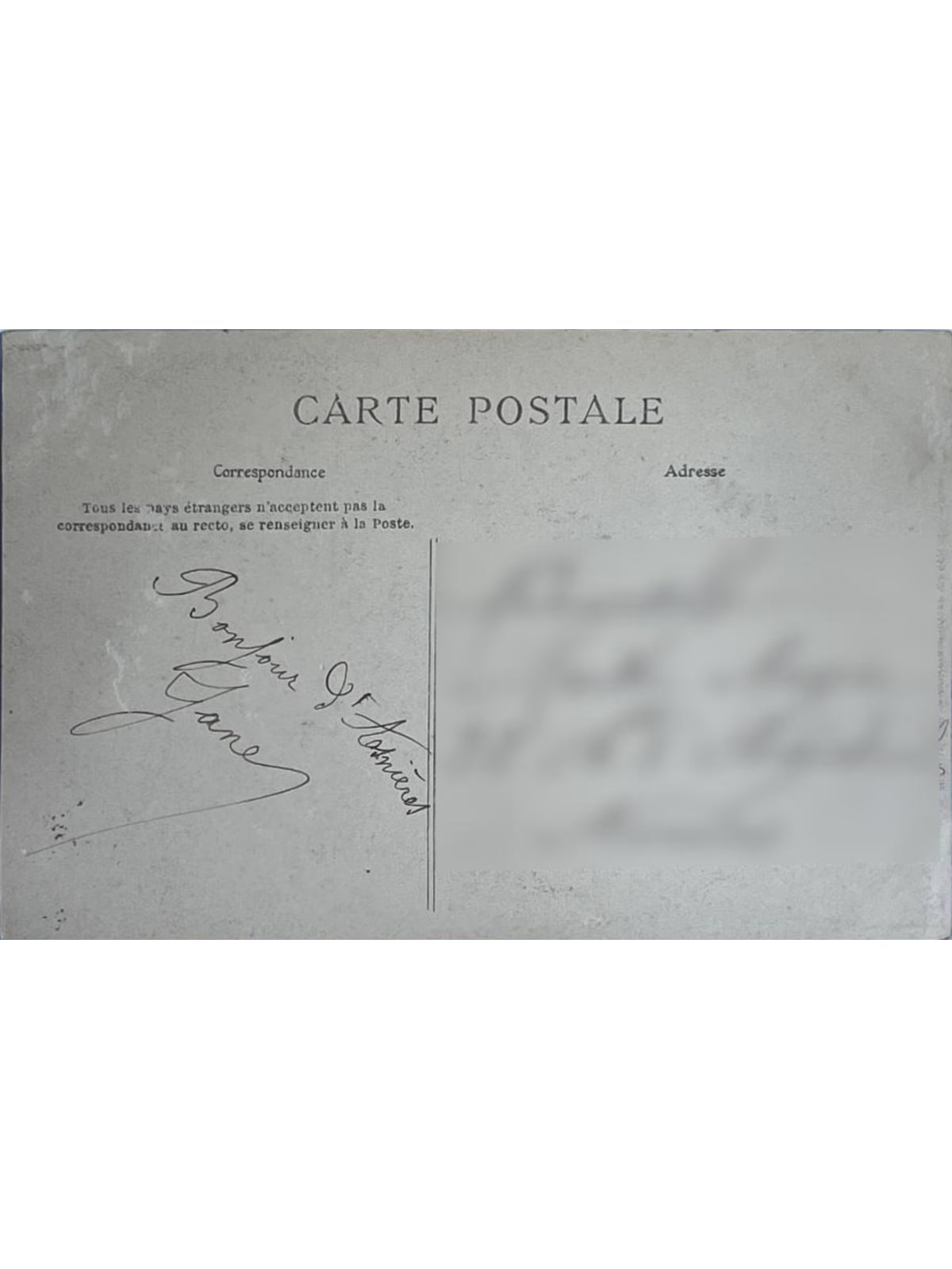 Verso de la carte postale