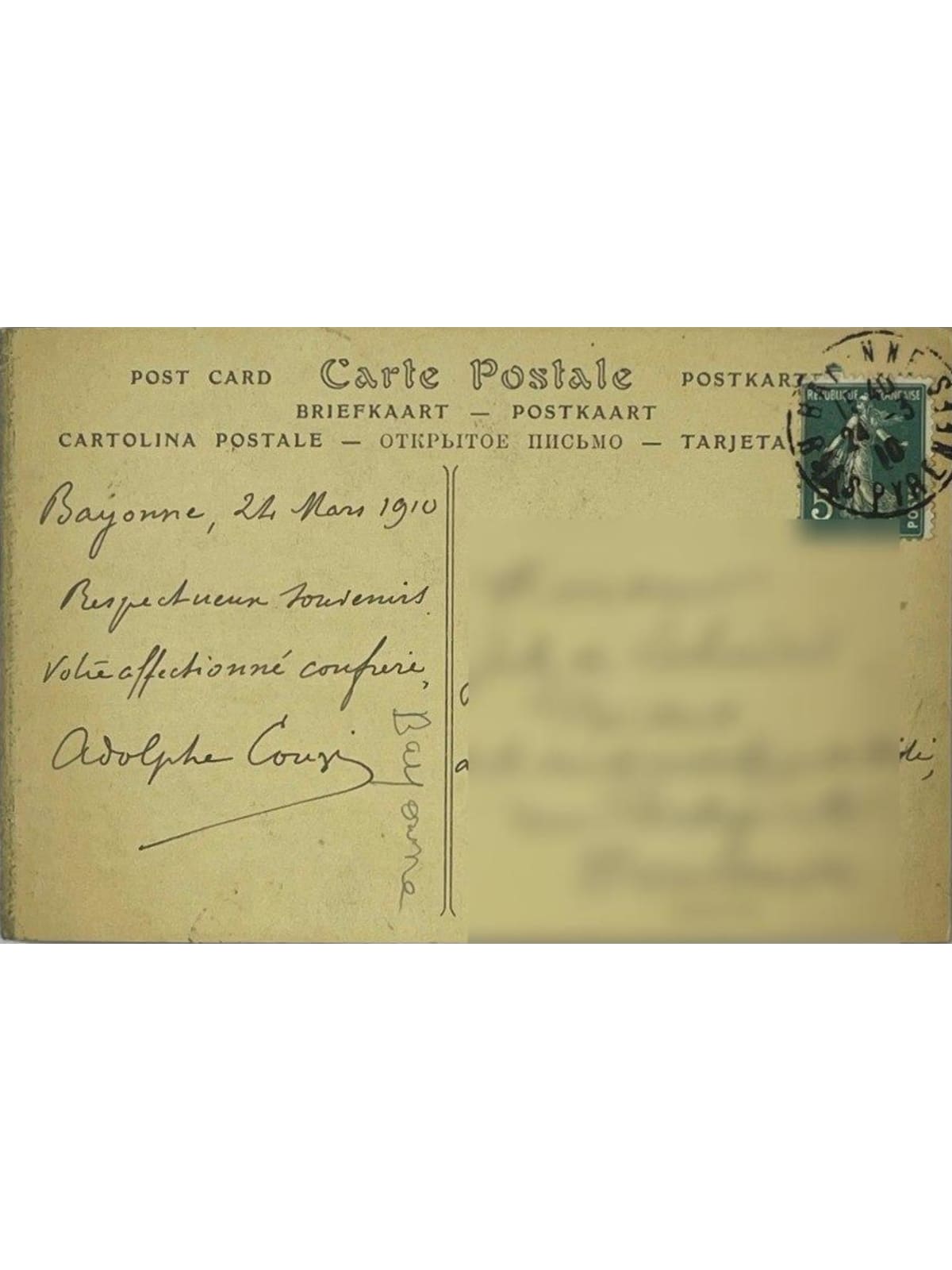 Verso de la carte postale