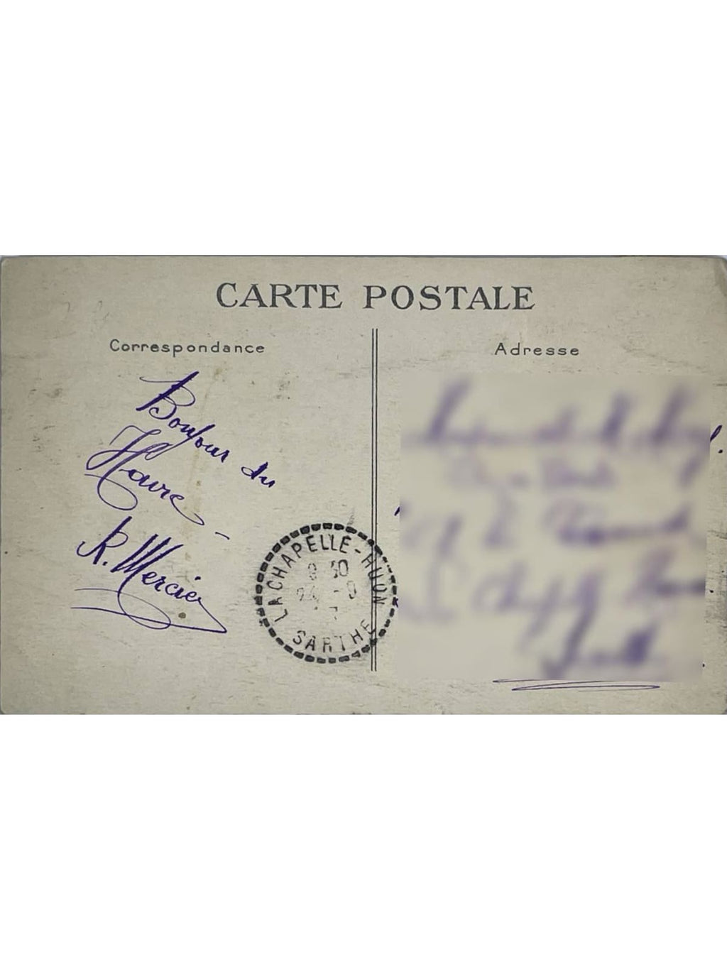 Verso de la carte postale