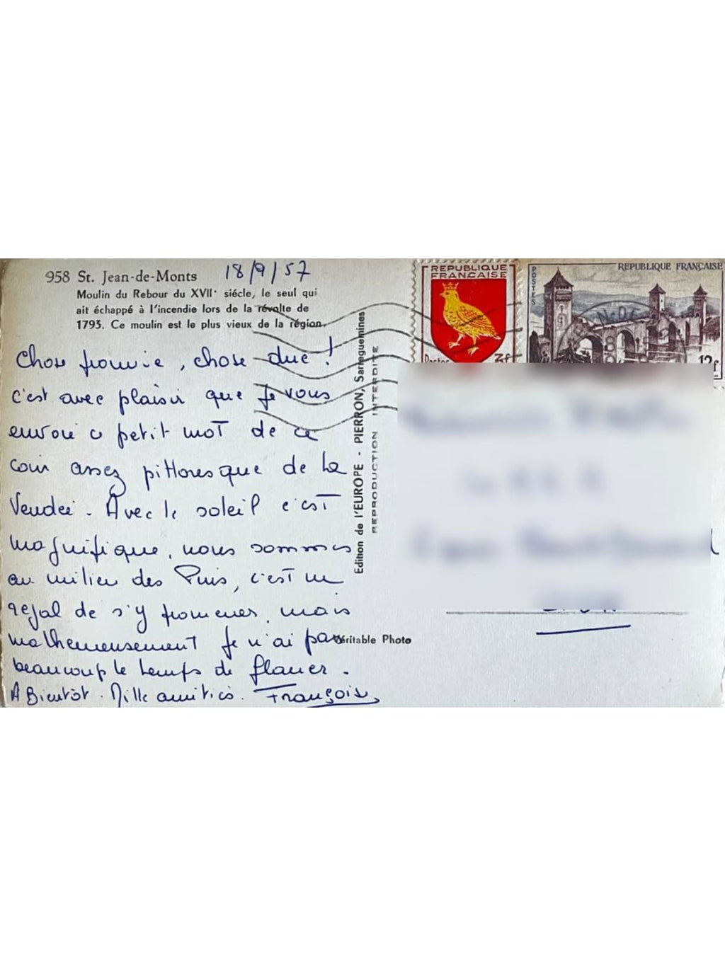 Verso de la carte postale