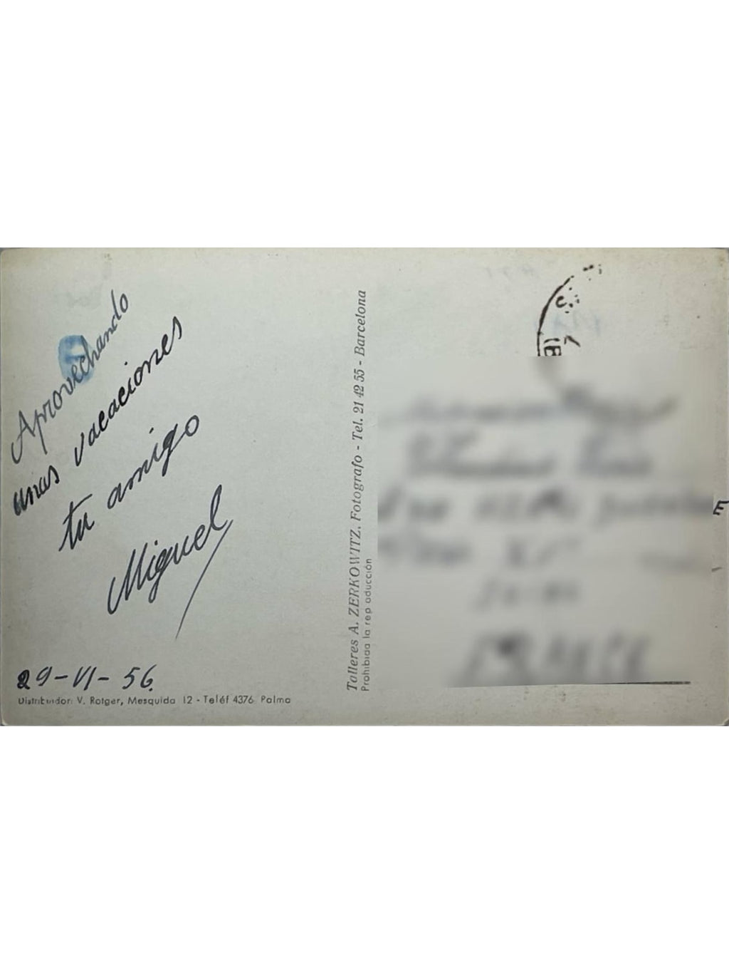 Verso de la carte postale