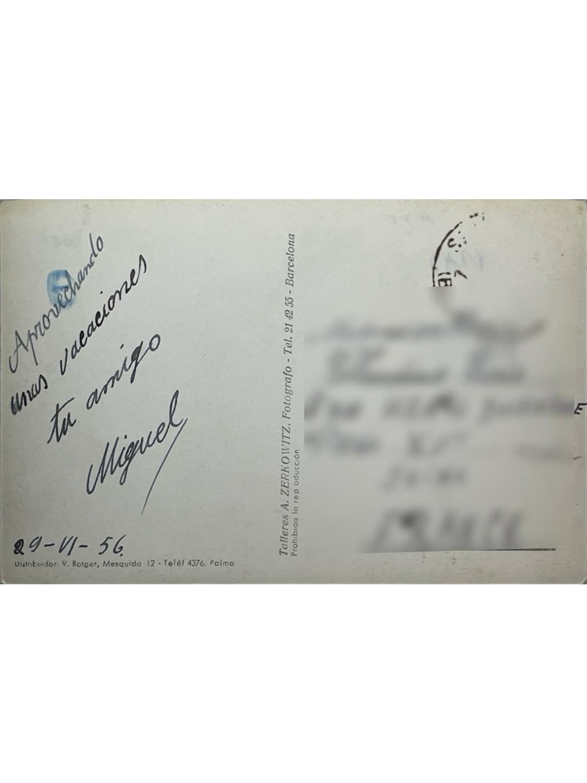 Verso de la carte postale