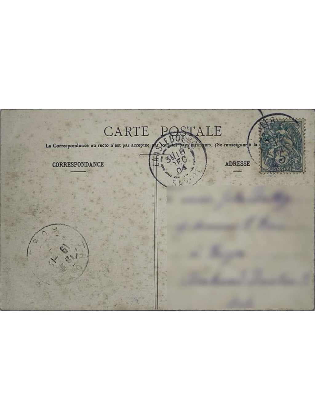 Verso de la carte postale