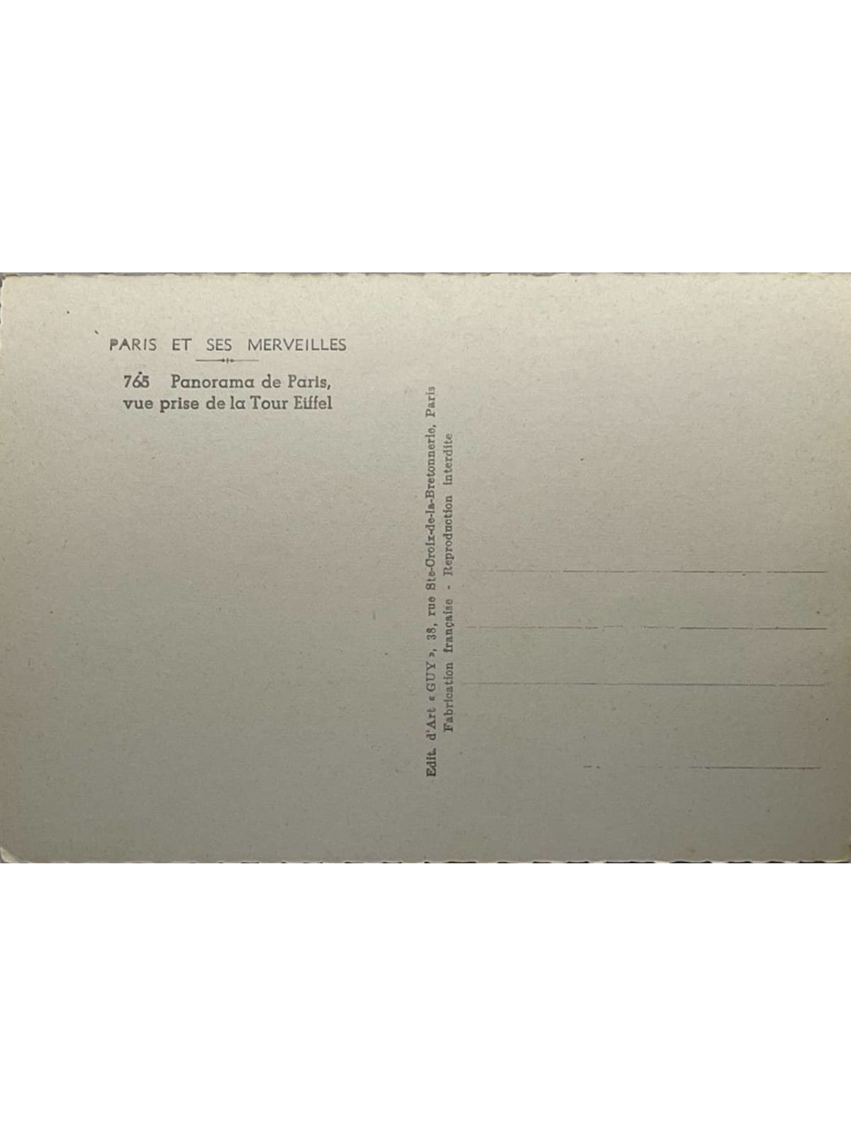 Verso de la carte postale