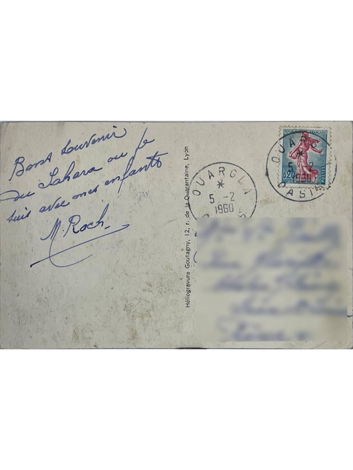 Verso de la carte postale
