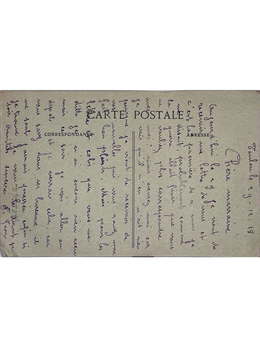 Verso de la carte postale