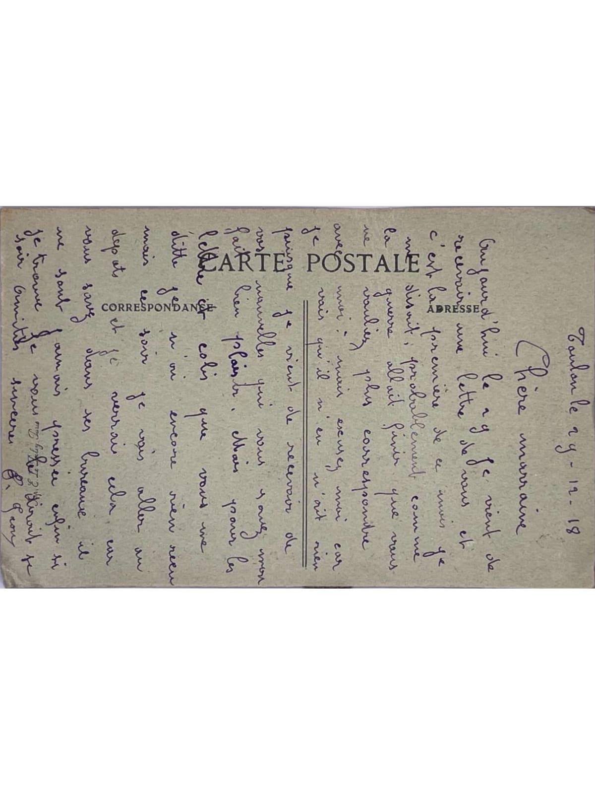 Verso de la carte postale