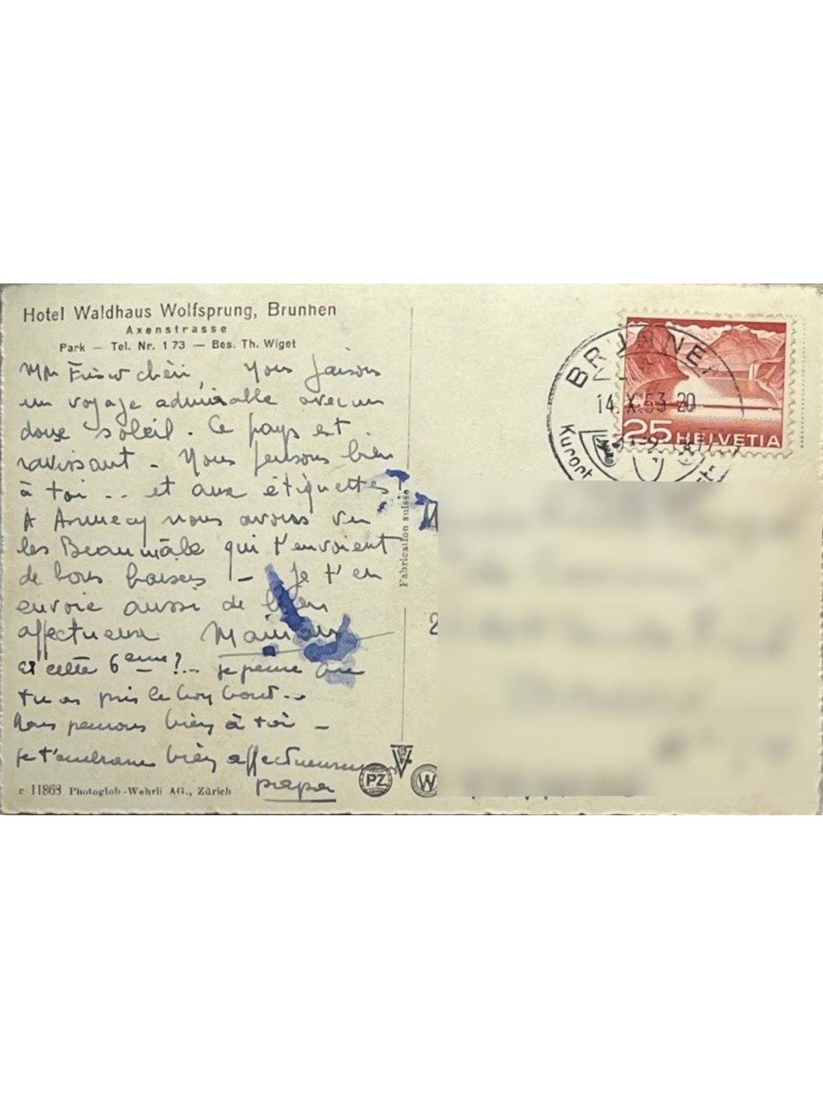 Verso de la carte postale