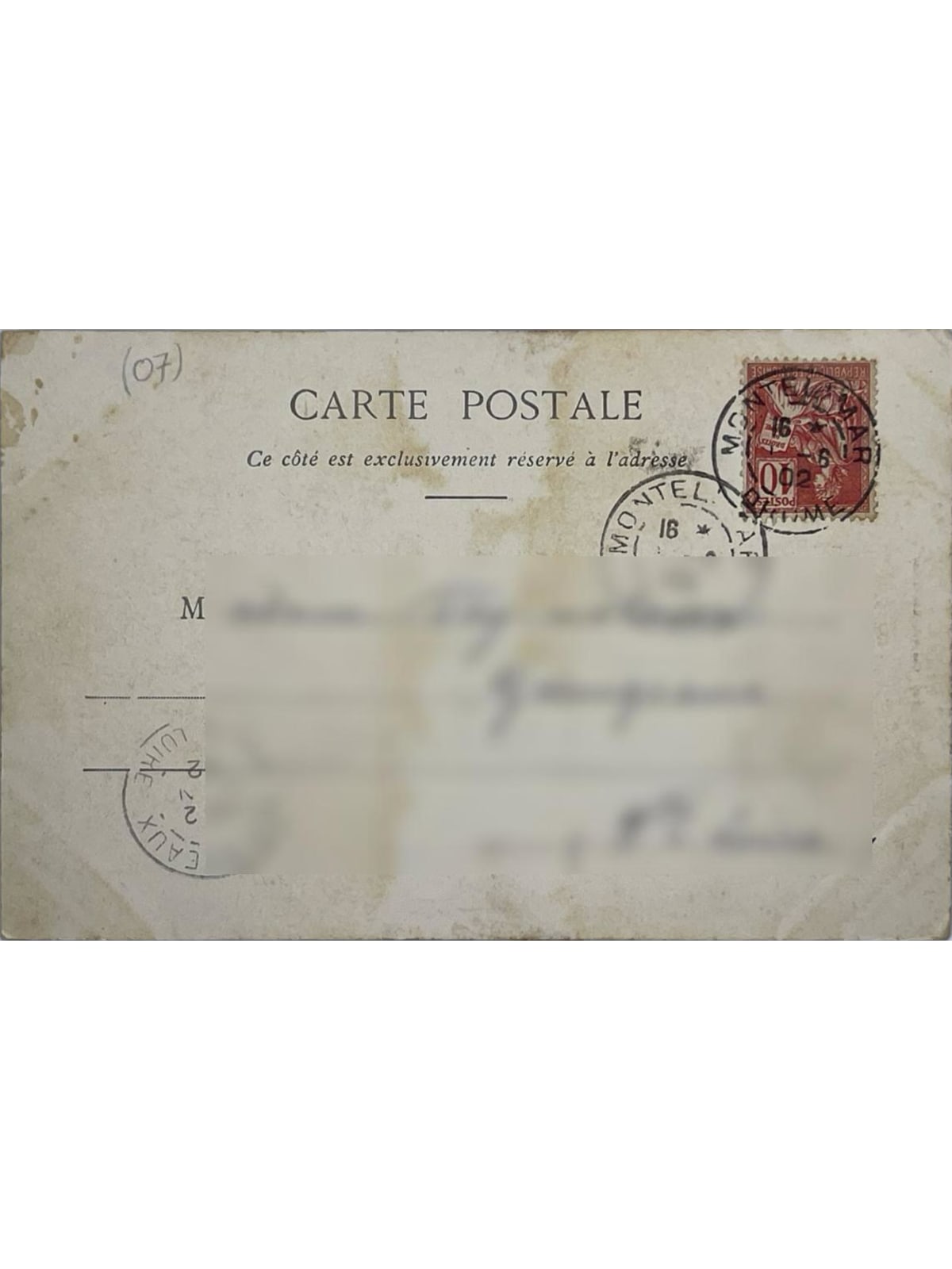 Verso de la carte postale