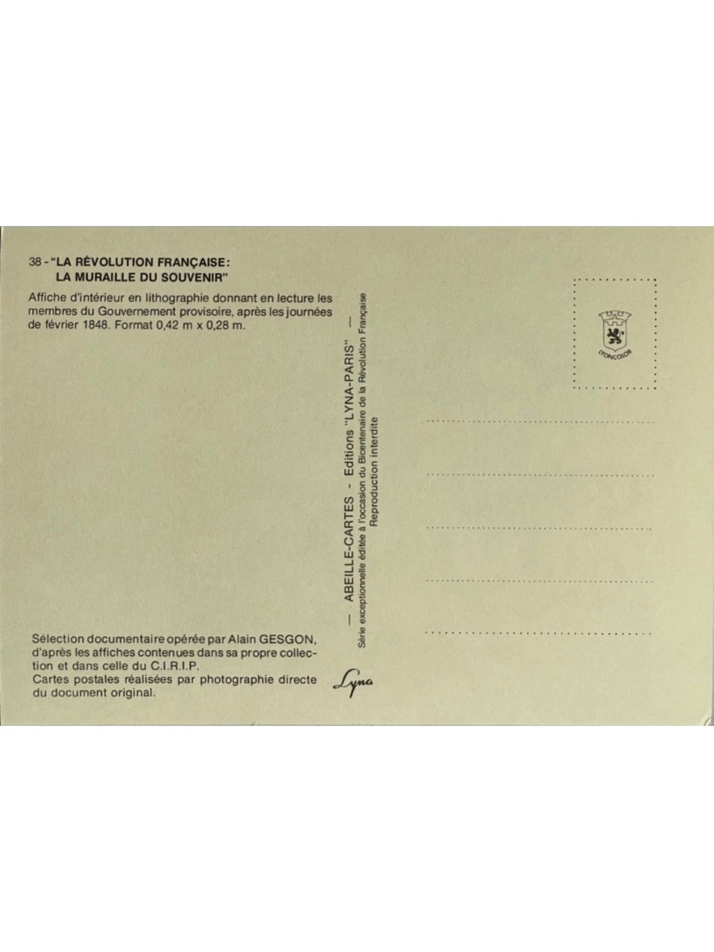 Verso de la carte postale