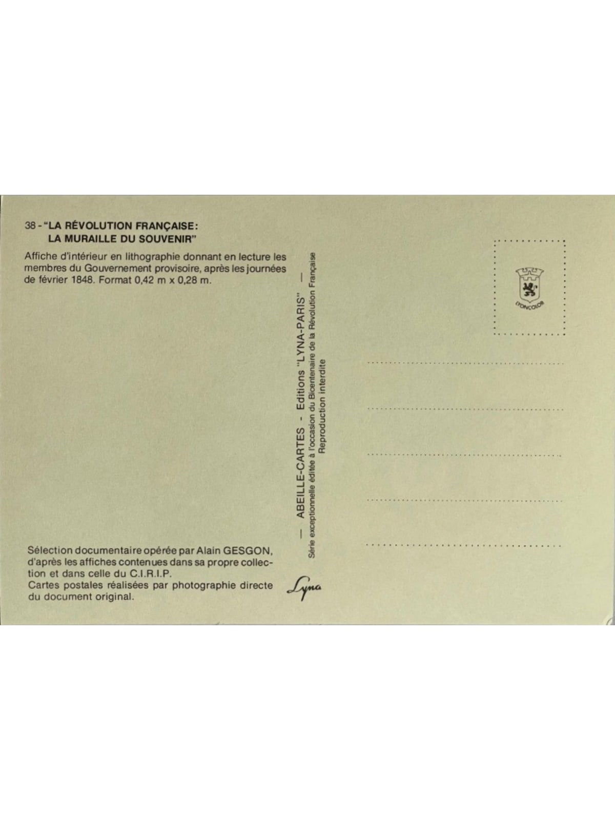 Verso de la carte postale