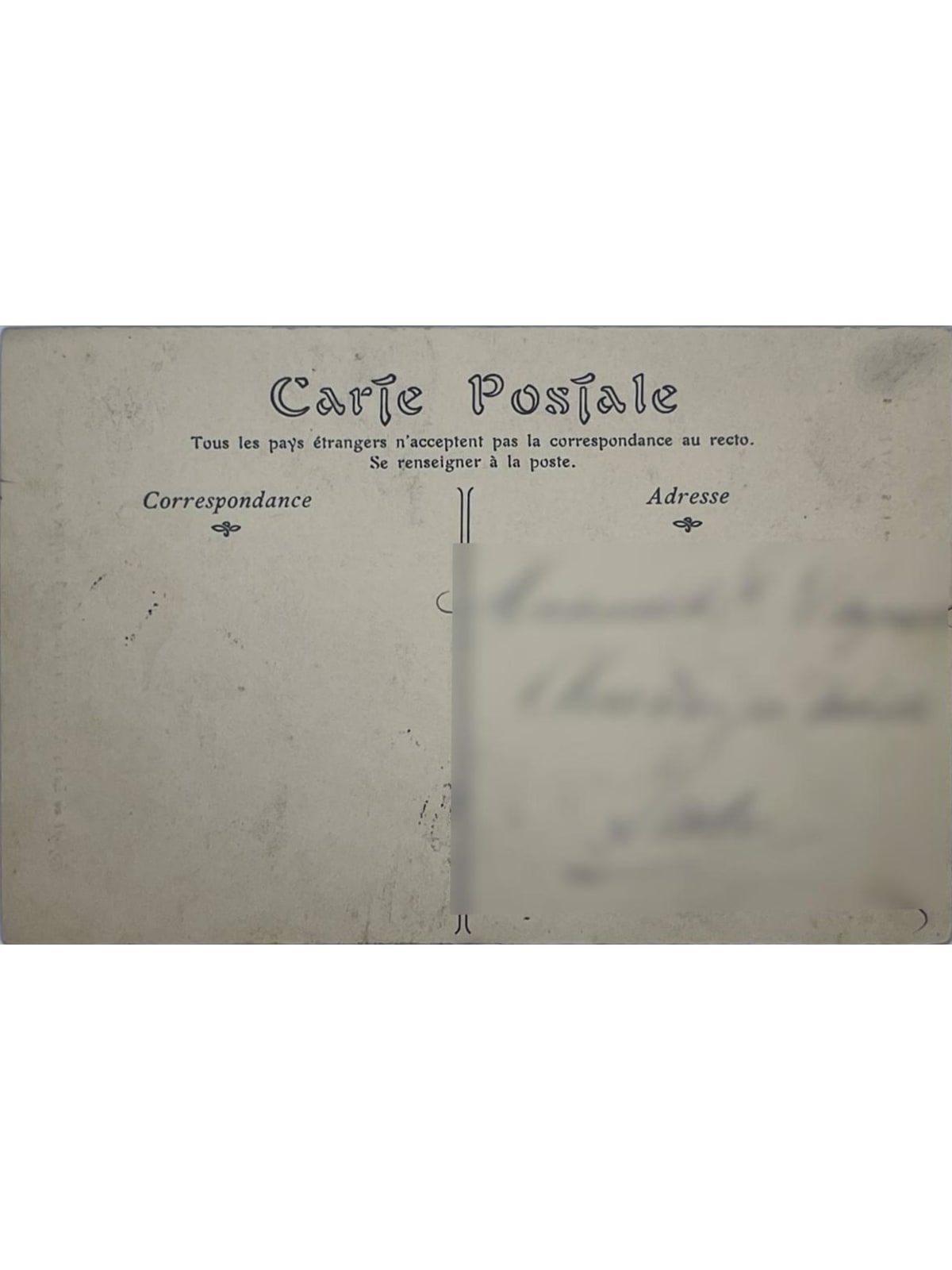 Verso de la carte postale