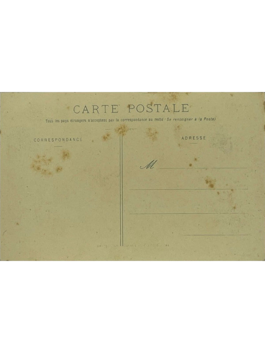 Verso de la carte postale