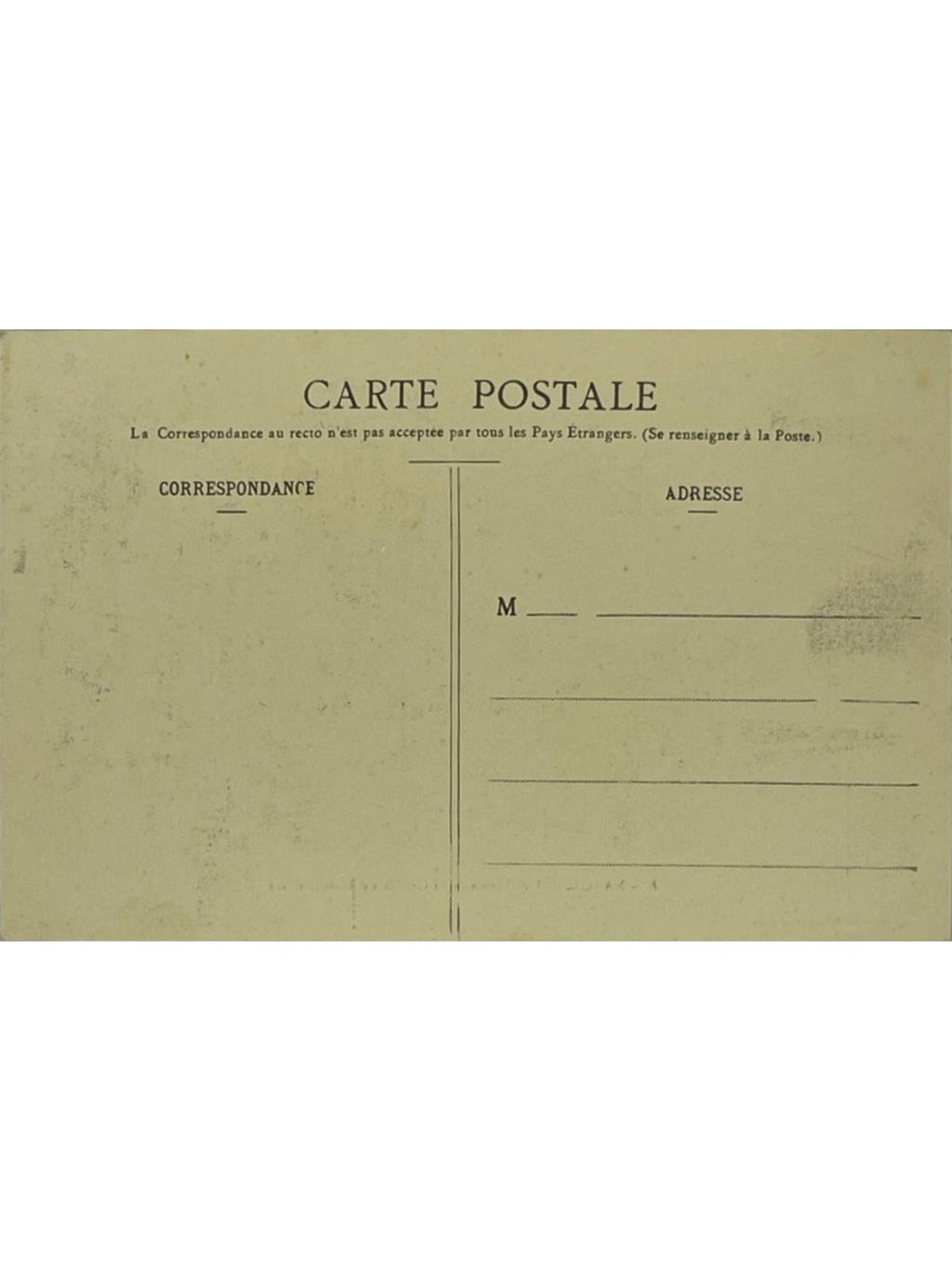 Verso de la carte postale