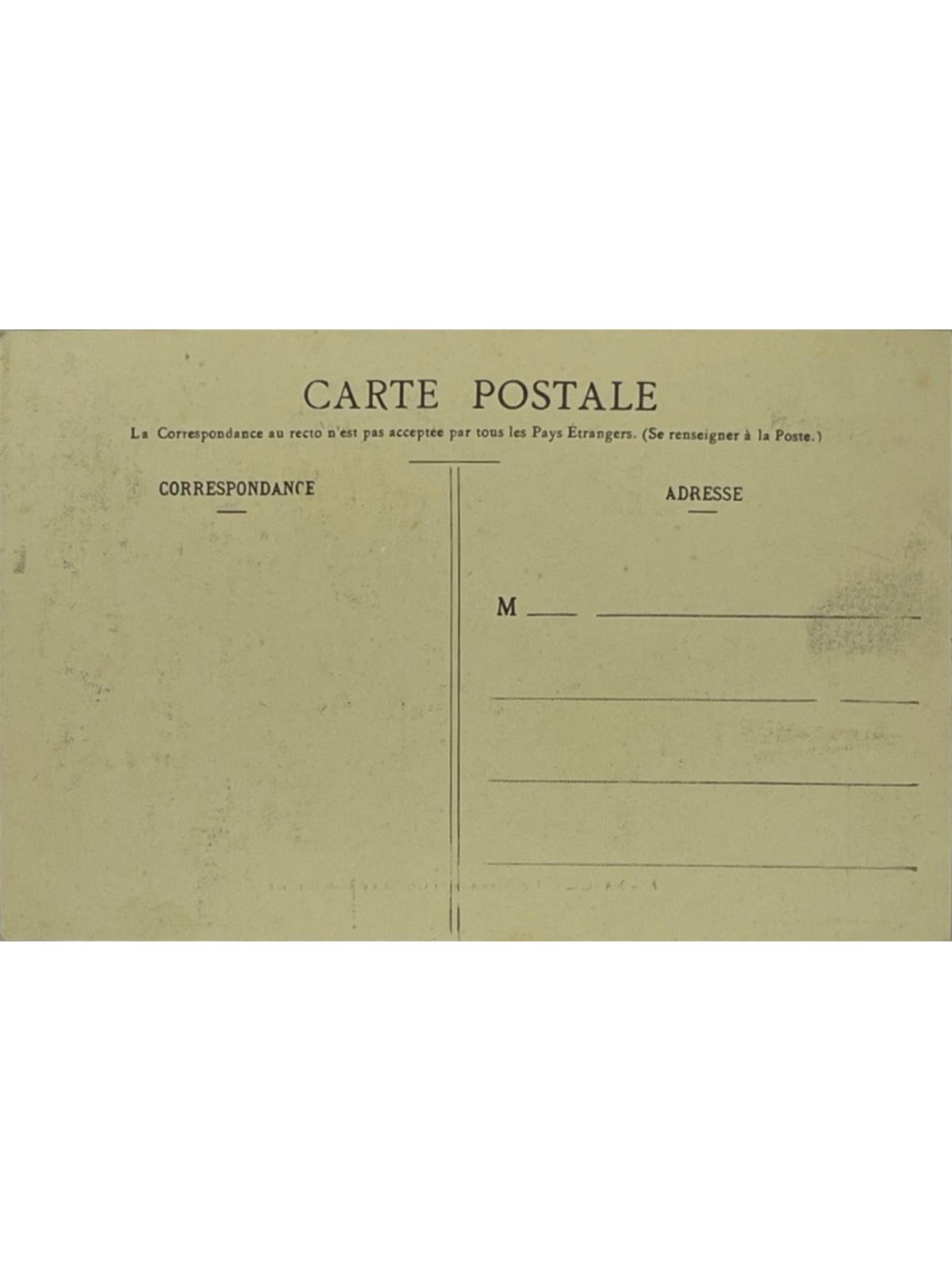 Verso de la carte postale