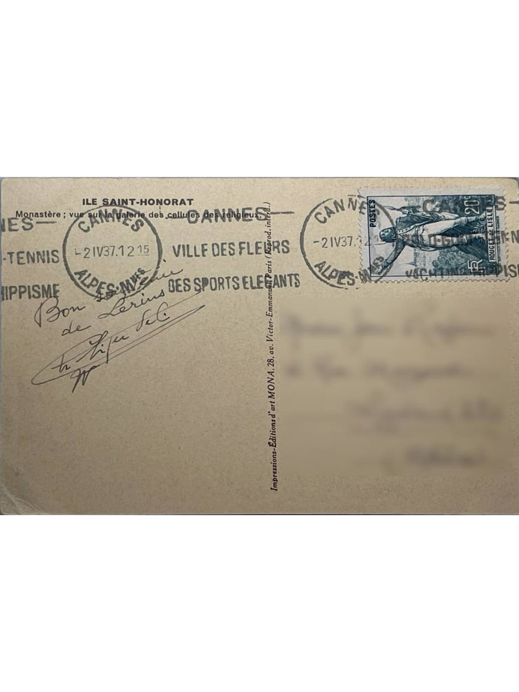 Verso de la carte postale