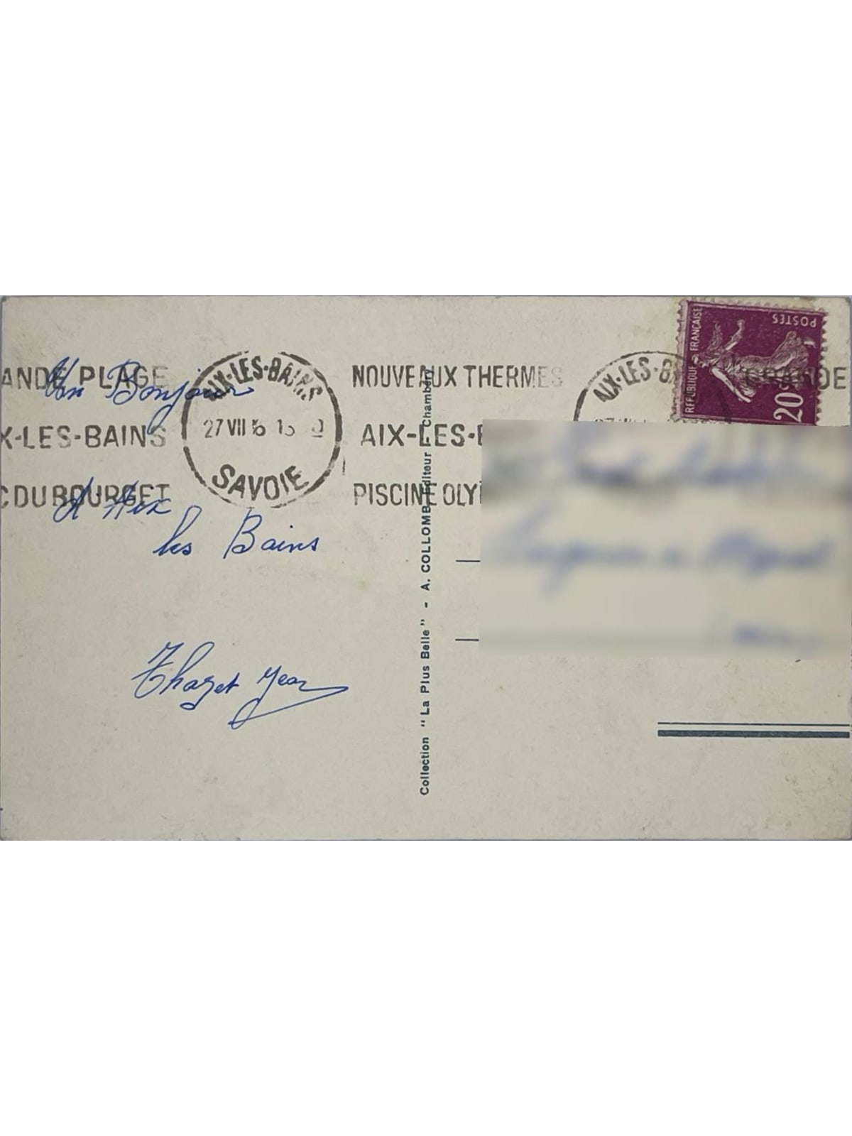 Verso de la carte postale
