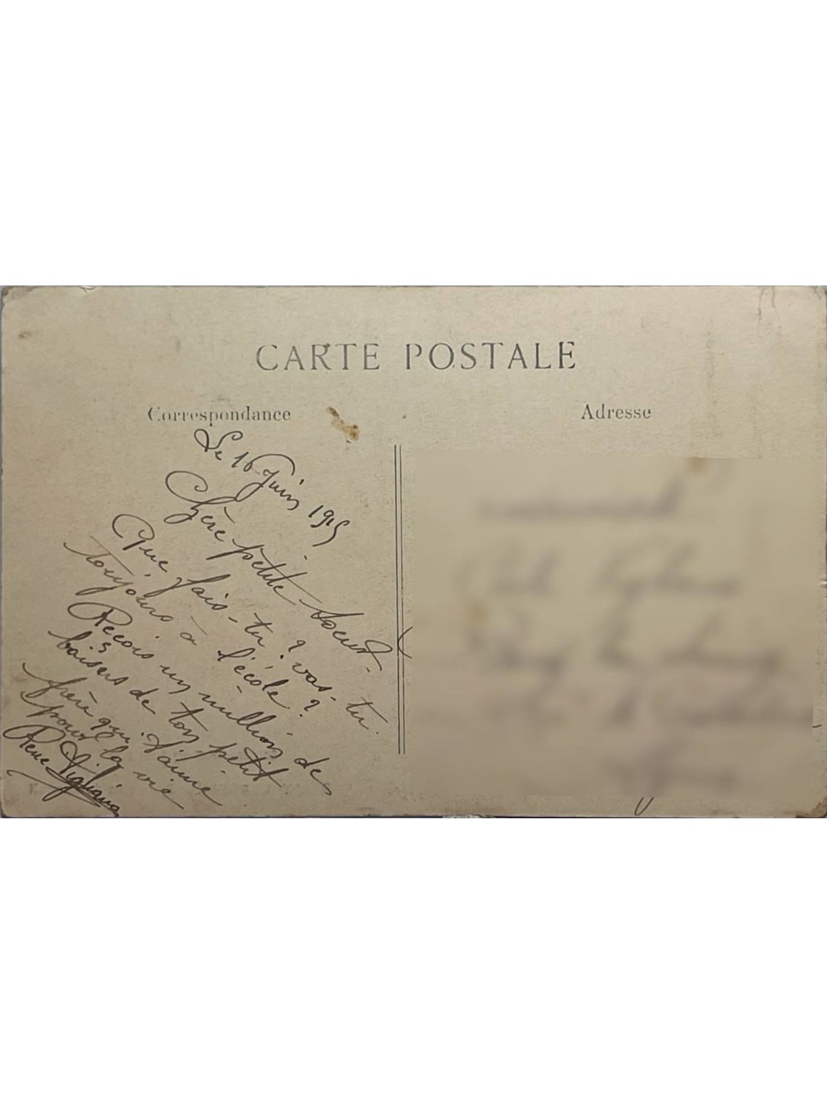 Verso de la carte postale