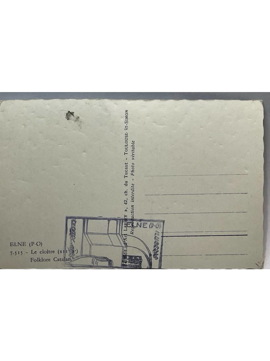 Verso de la carte postale