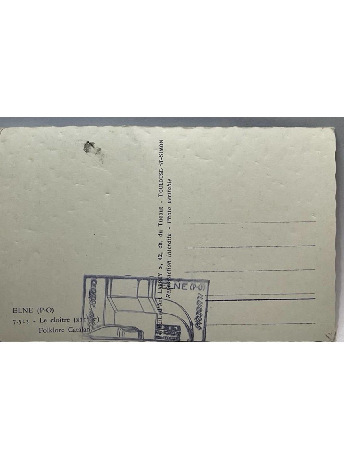 Verso de la carte postale
