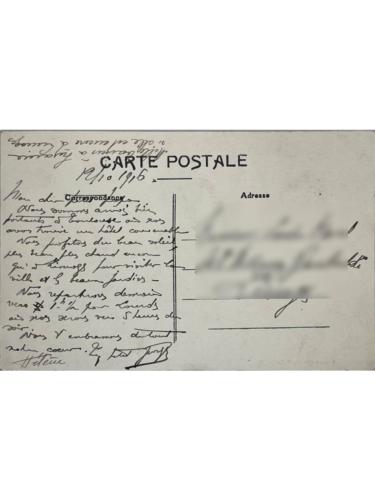 Verso de la carte postale