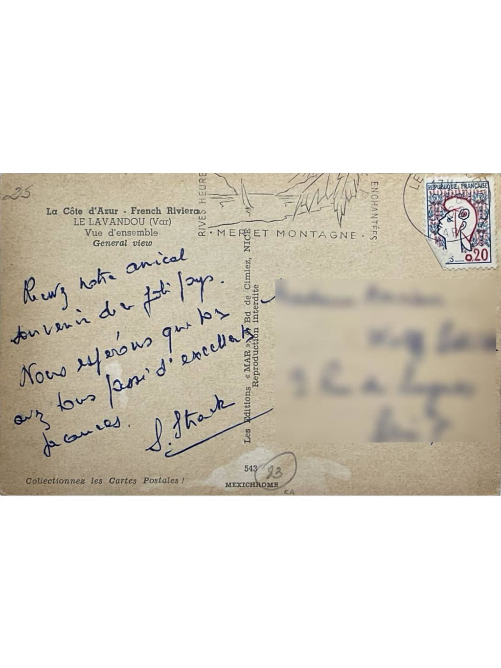 Verso de la carte postale