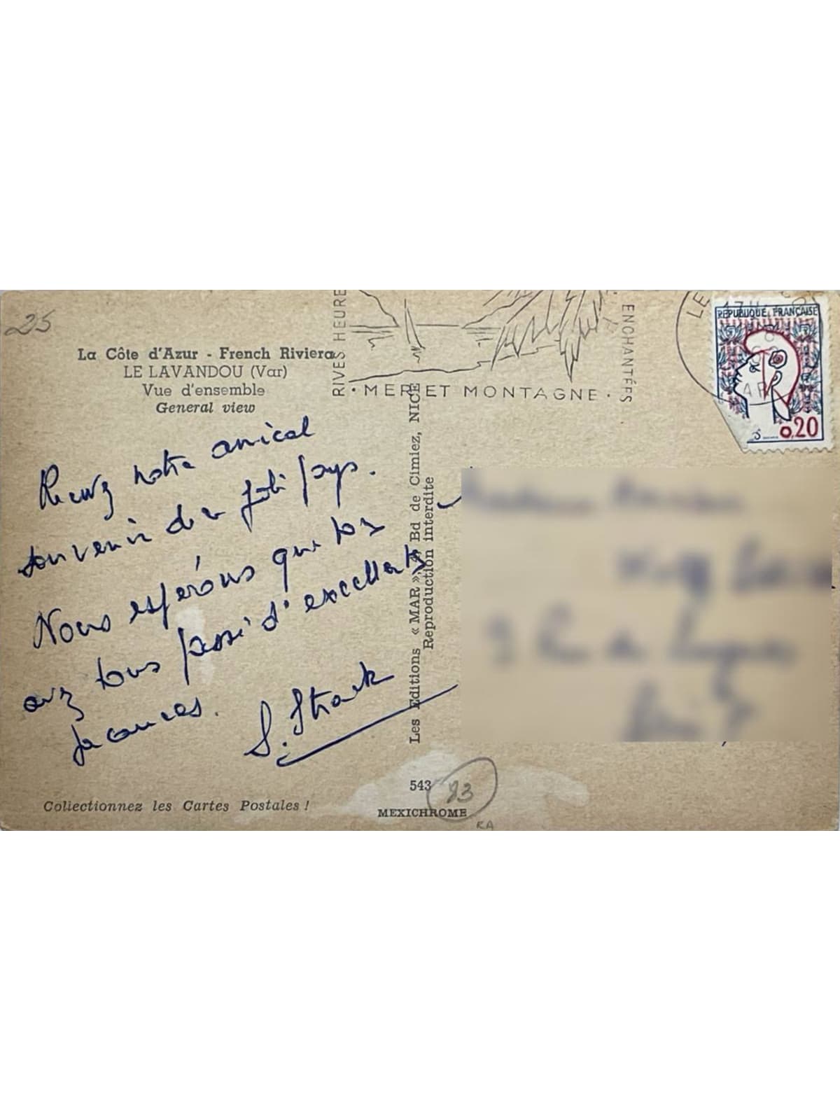 Verso de la carte postale