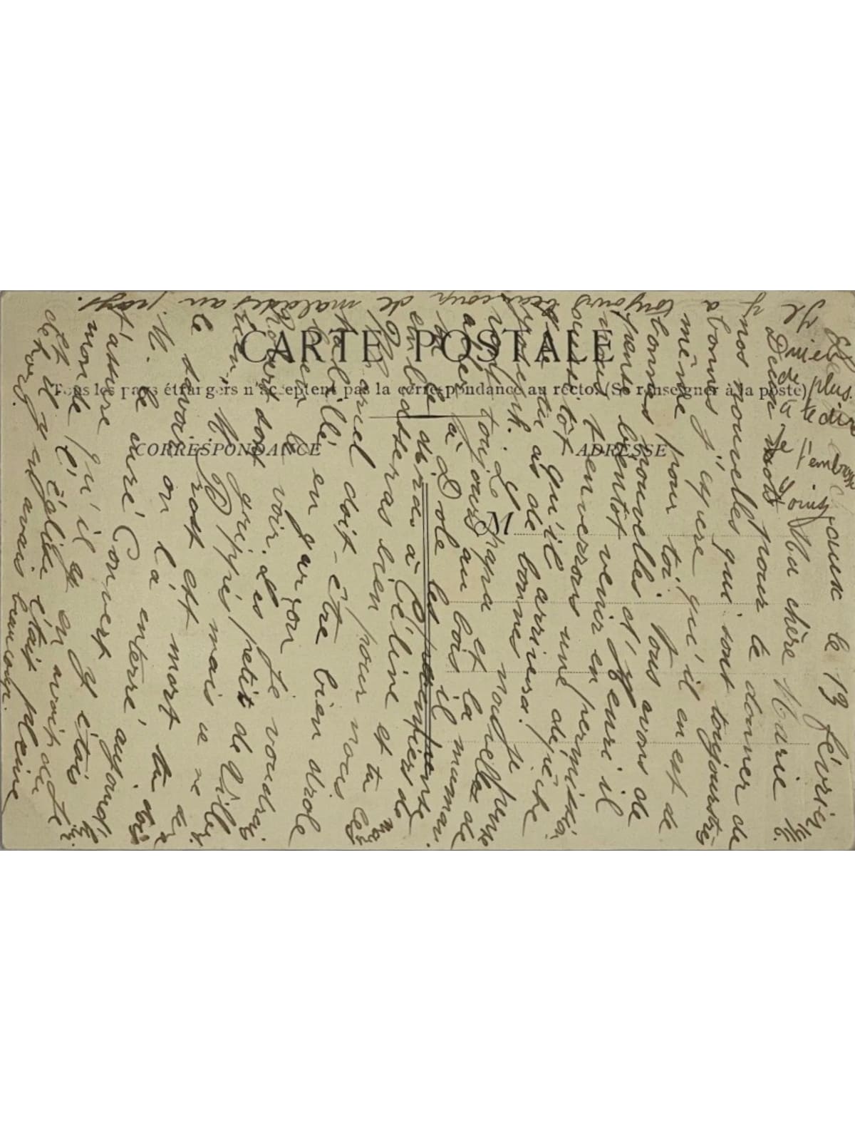 Verso de la carte postale