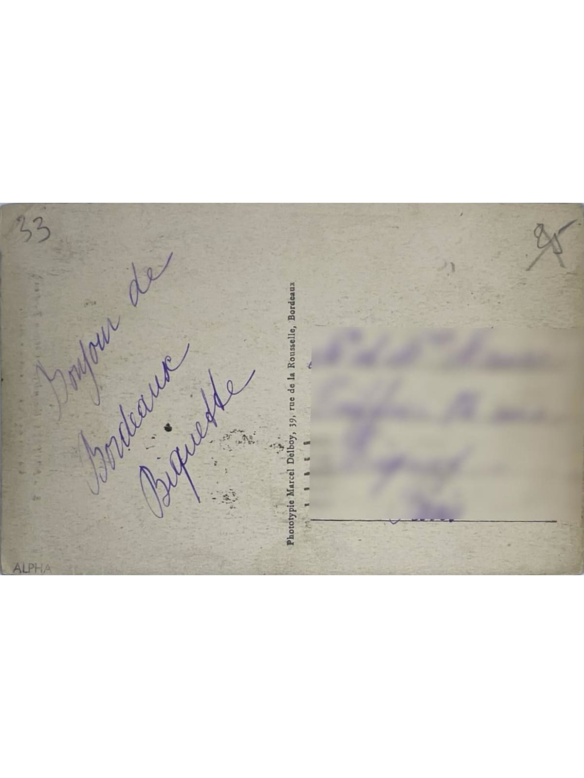 Verso de la carte postale