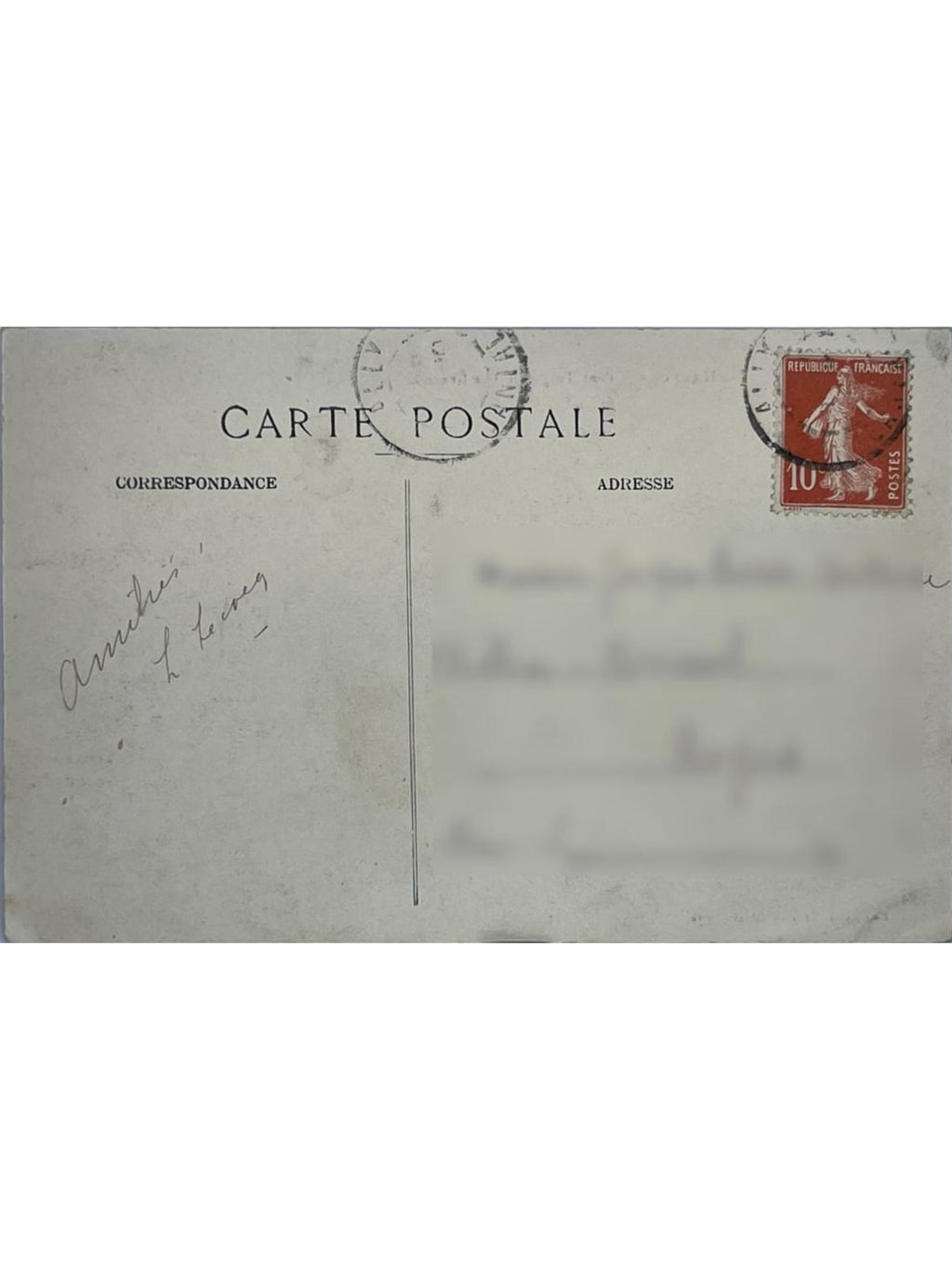 Verso de la carte postale