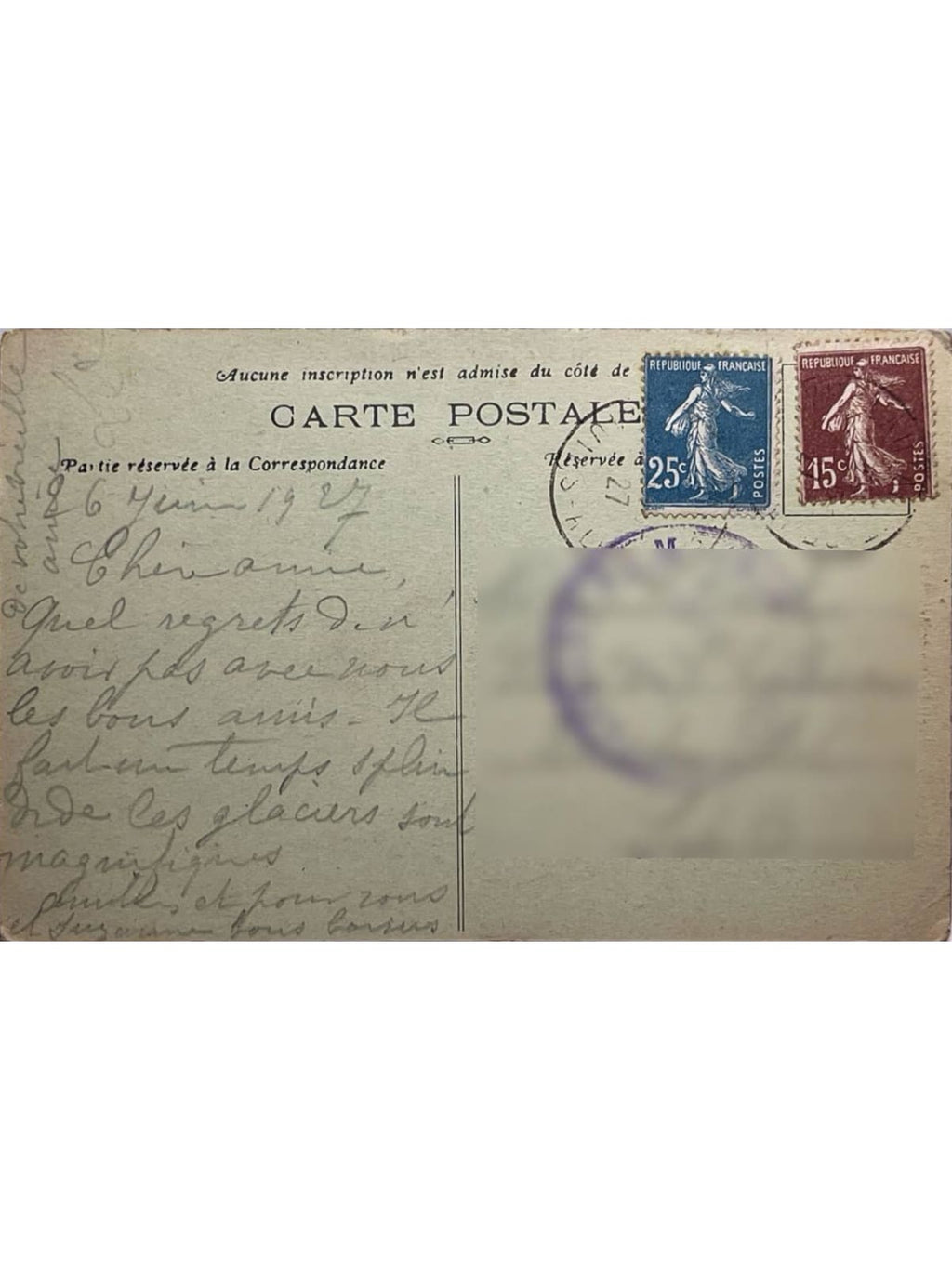 Verso de la carte postale