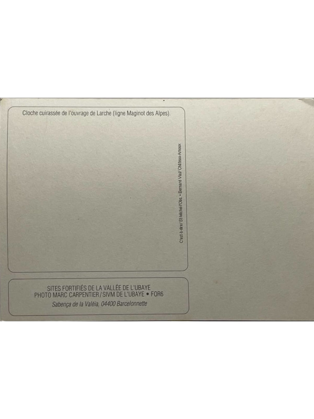 Verso de la carte postale