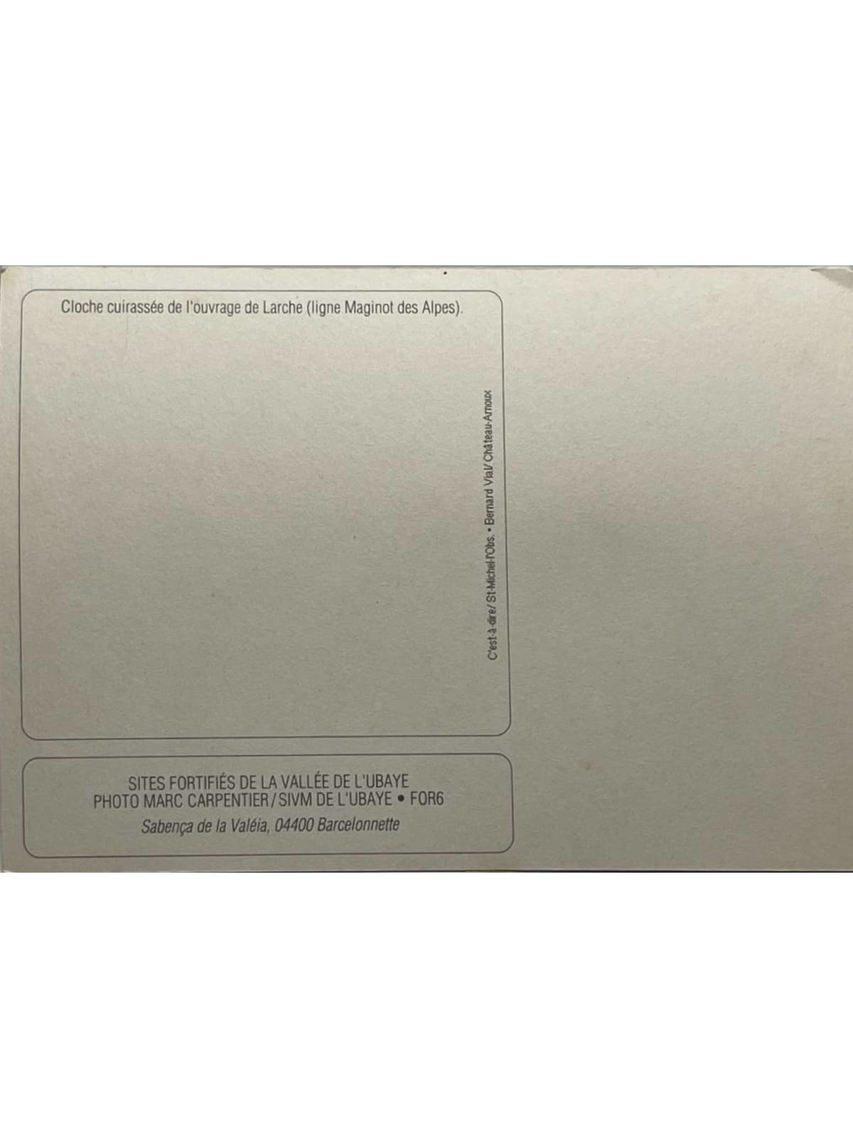 Verso de la carte postale