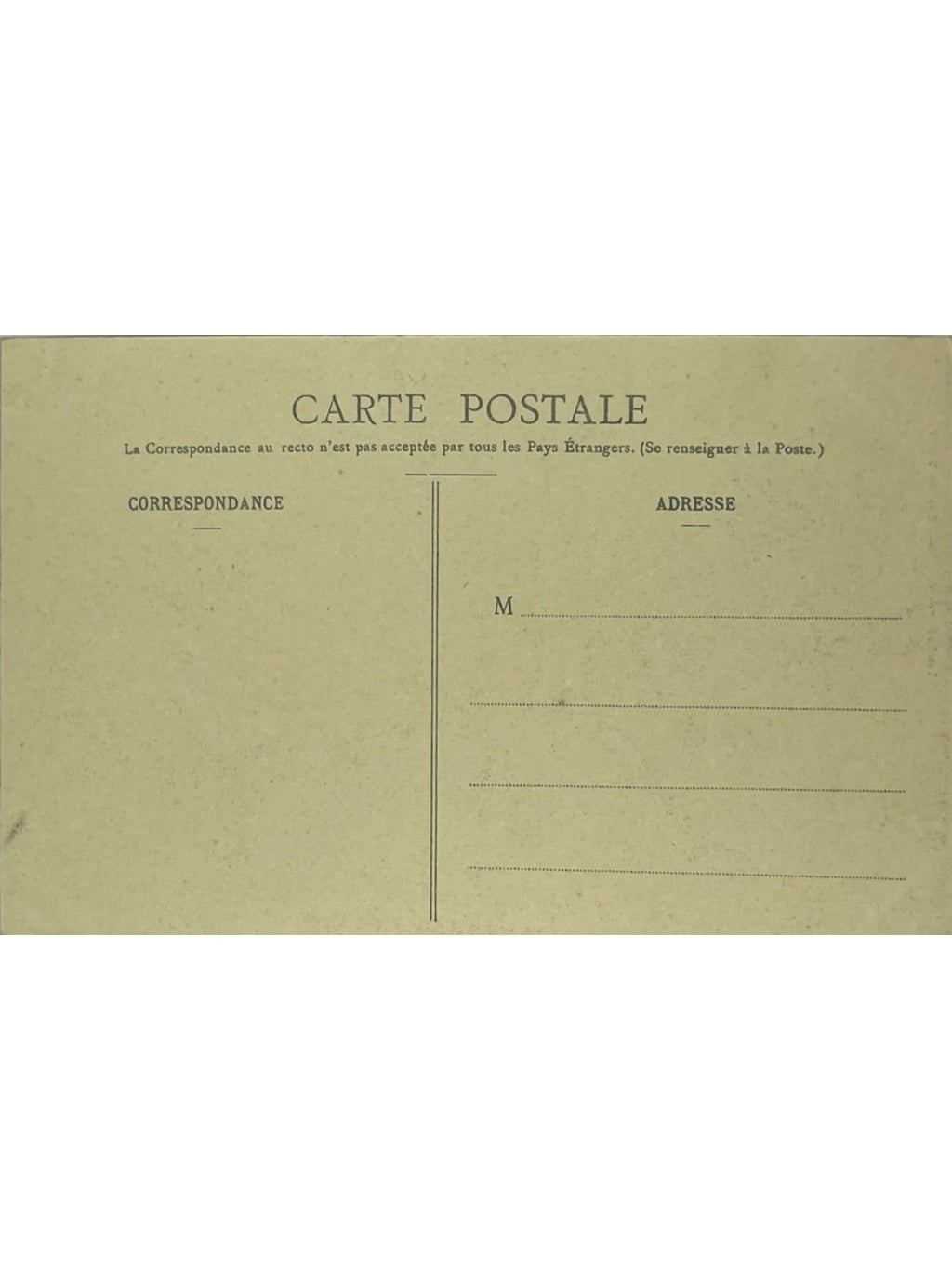 Verso de la carte postale