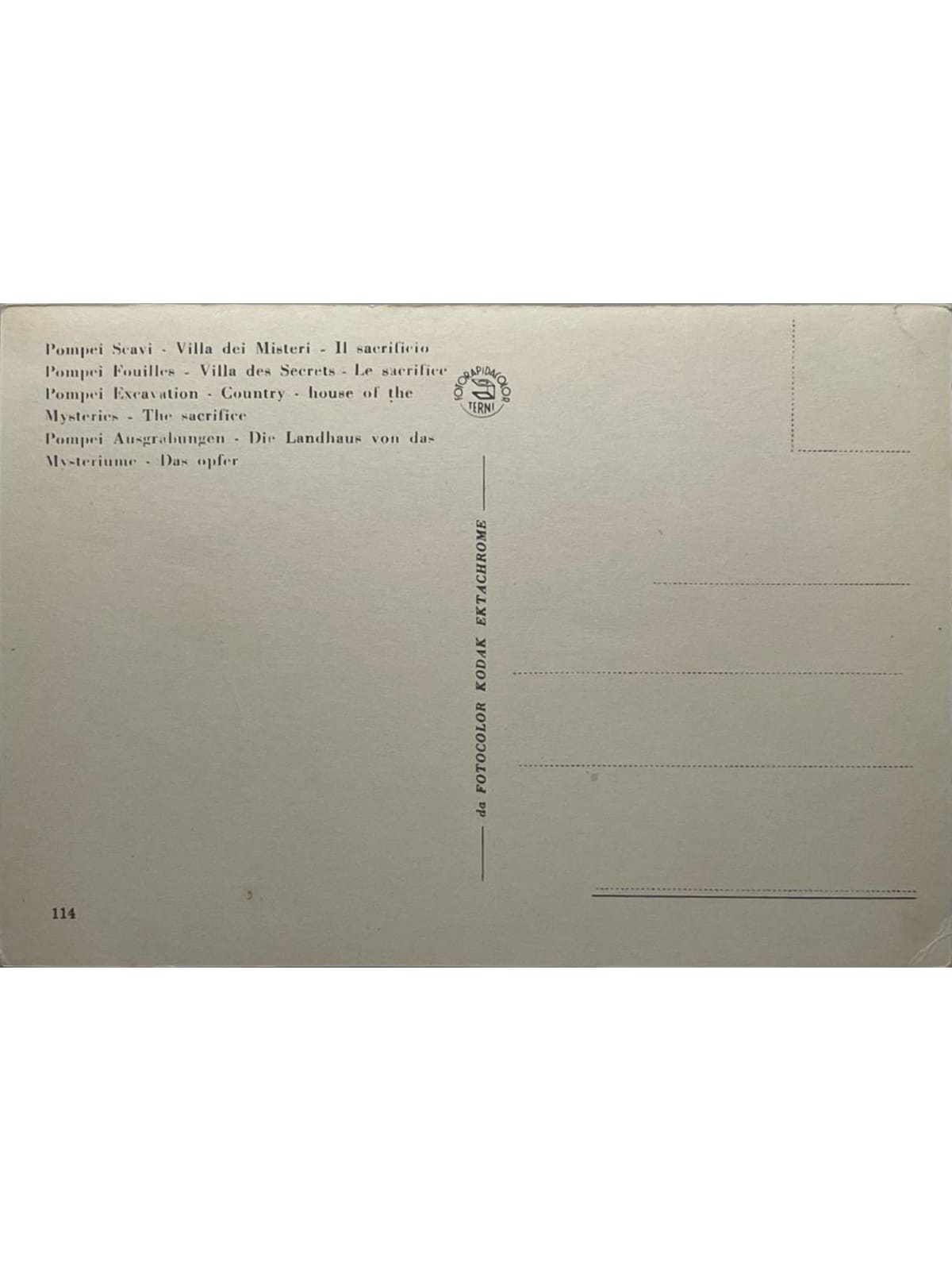 Verso de la carte postale