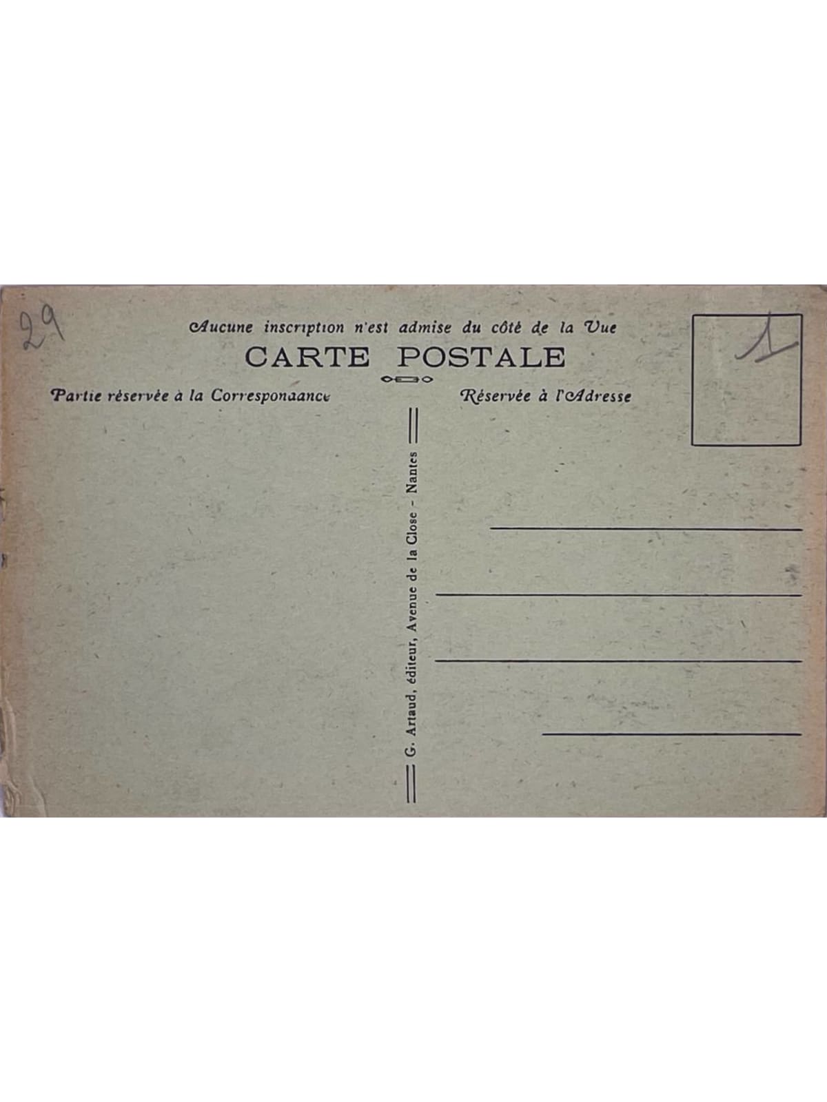 Verso de la carte postale