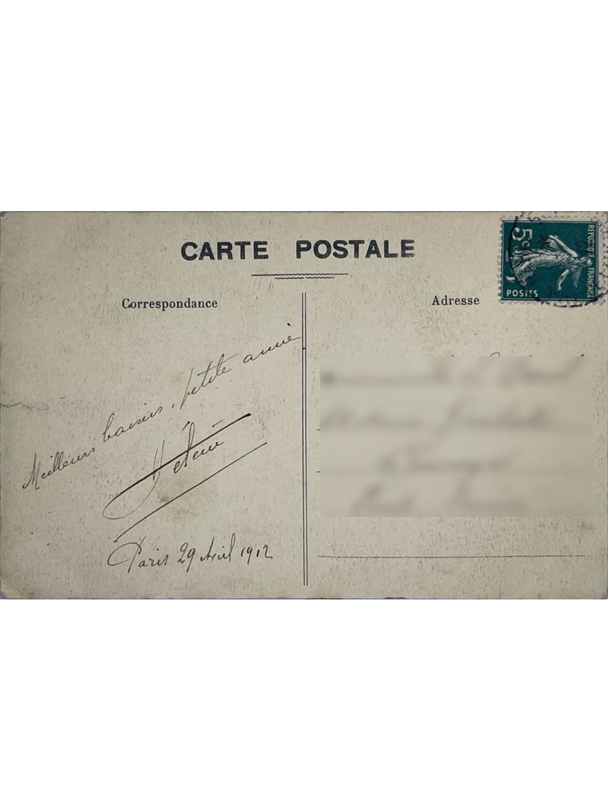Verso de la carte postale