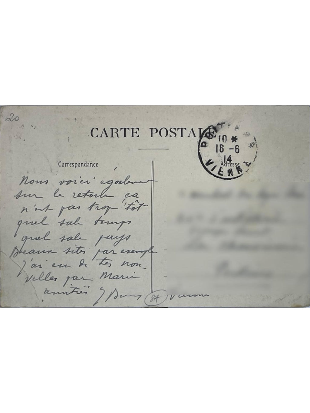 Verso de la carte postale