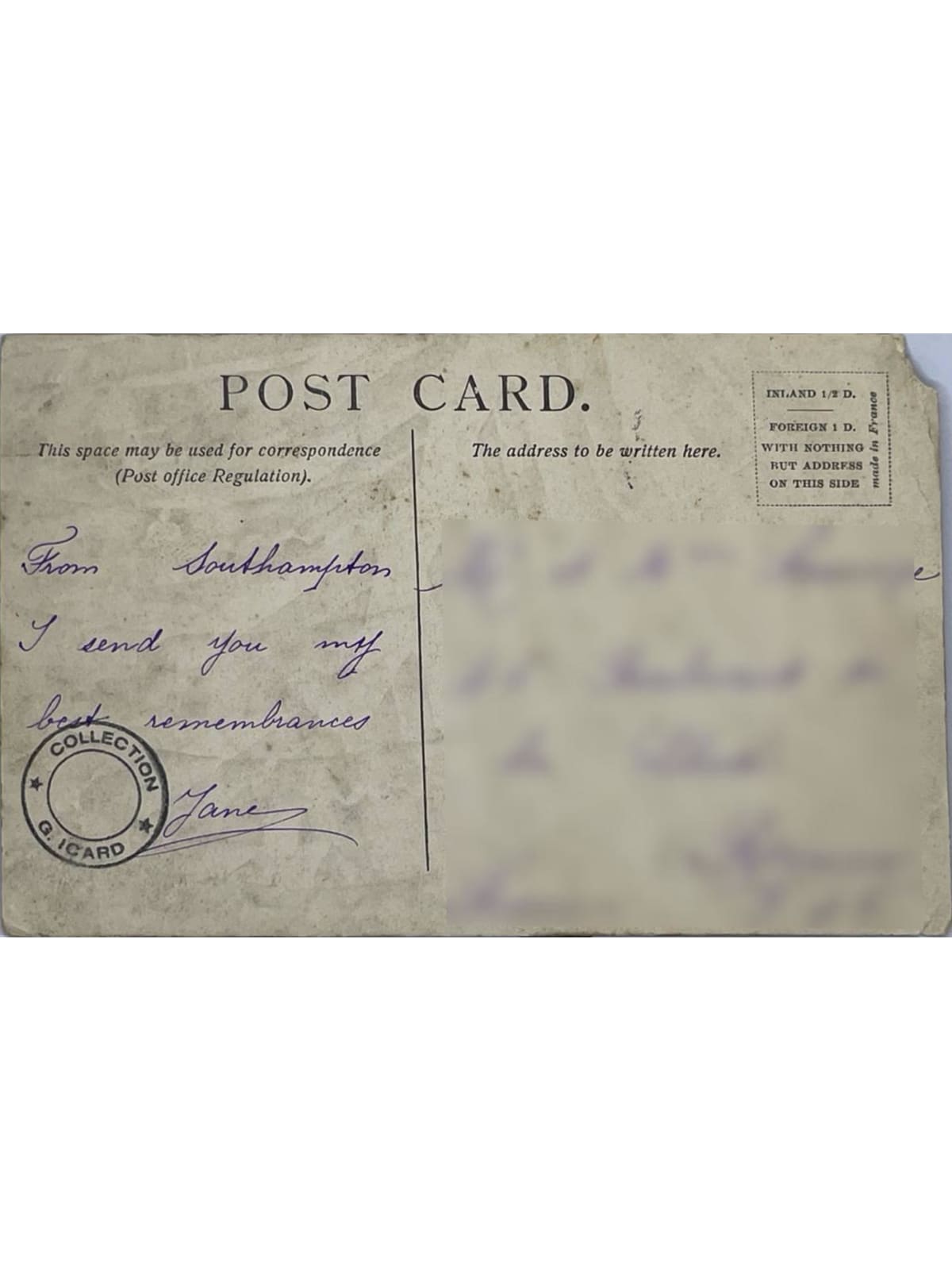 Verso de la carte postale