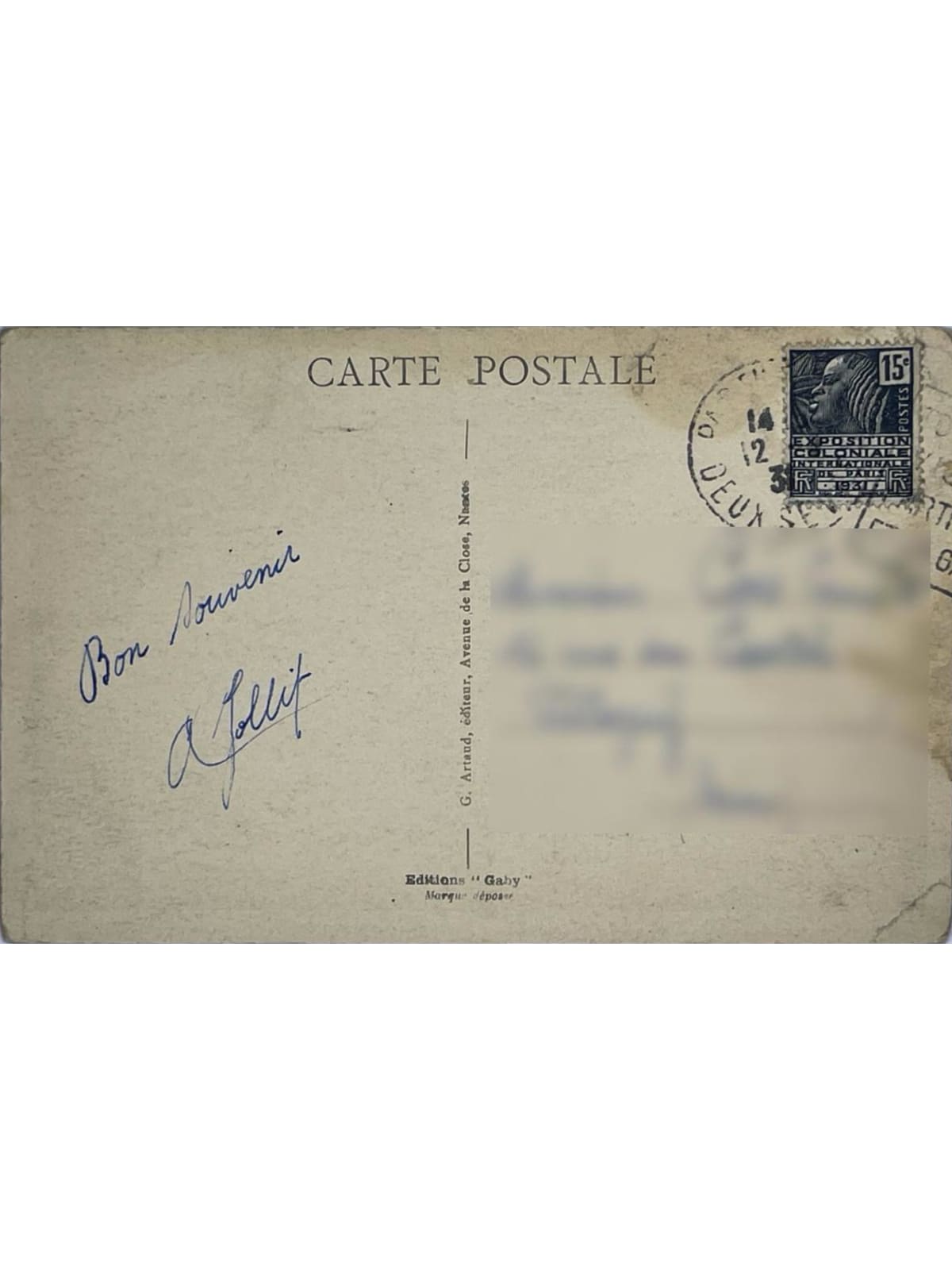 Verso de la carte postale