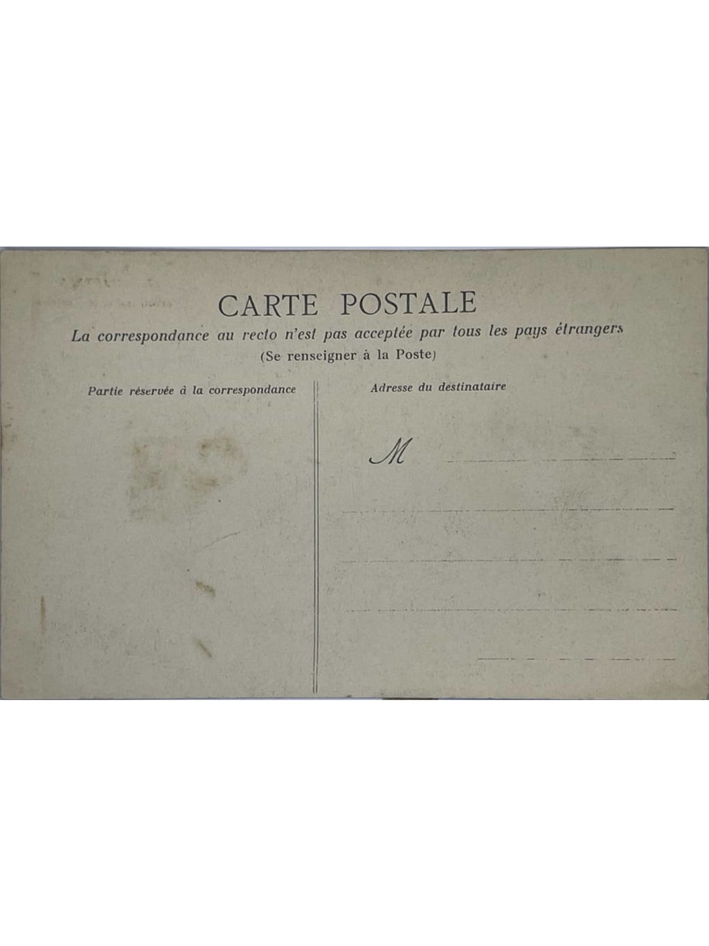 Verso de la carte postale