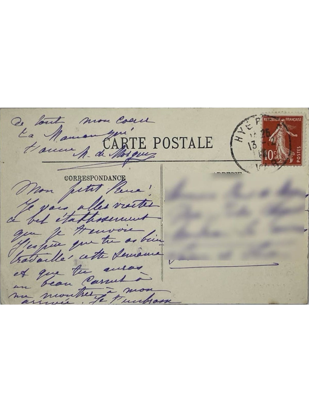 Verso de la carte postale