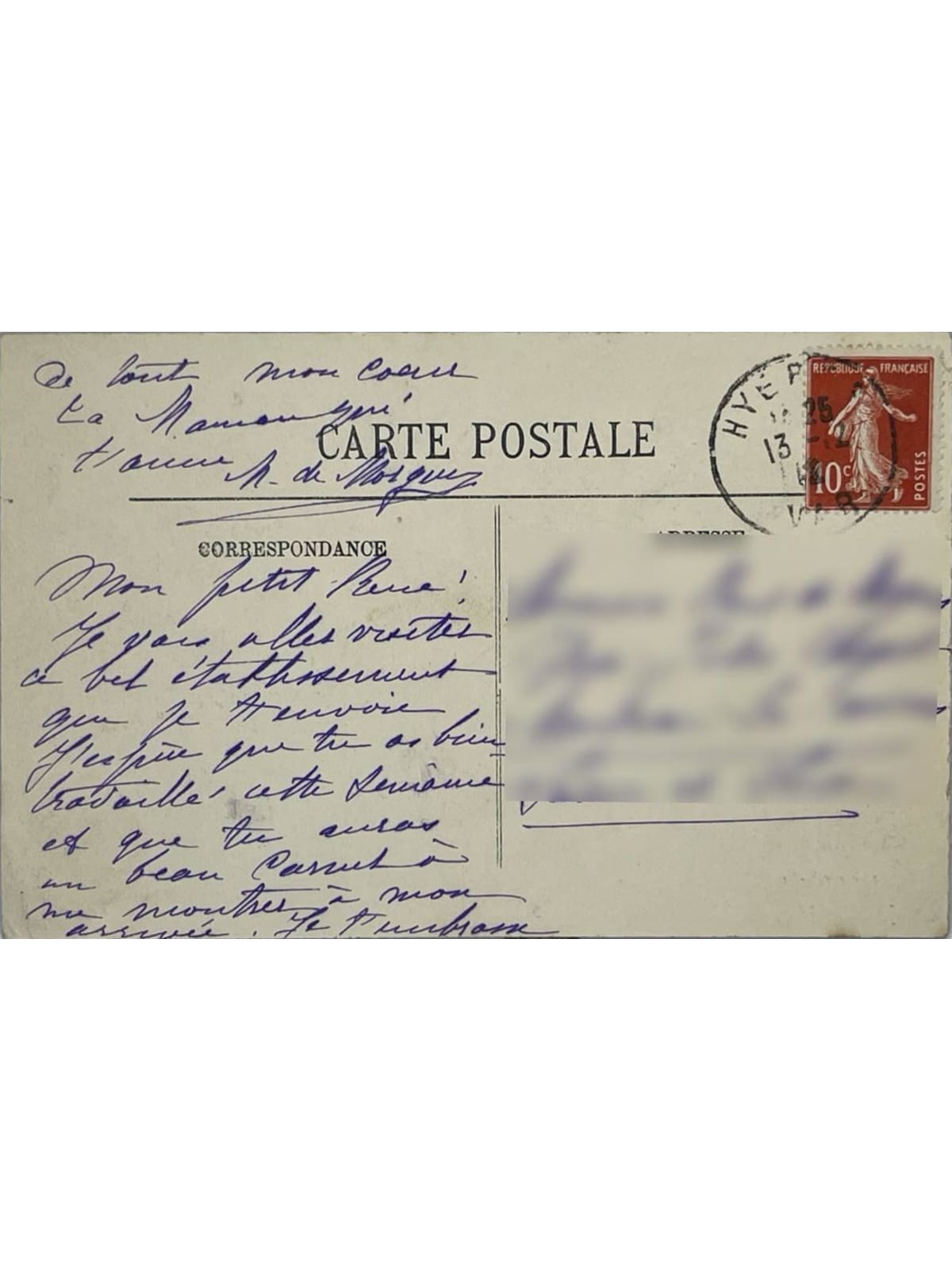 Verso de la carte postale